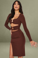 Brown Midi Dress Long Sleeve