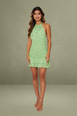 Print Mini Dress Halter Neck