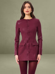 Baila Burgundy Vegan Leather Blazer Mini Dress