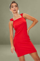 Red Lace Up Bodycon Dress