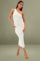 White Maxi Dress Sleeveless One Shoulder Bodycon