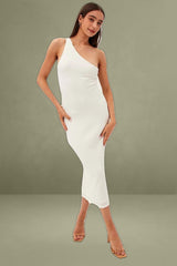 White Maxi Dress Sleeveless One Shoulder Bodycon