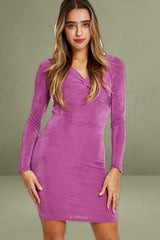 Purple Slinky Jersey Twist Front Dress