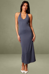 Blue Bodycon Dress Halter Neck