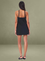 Black Satin Trim Mini Dress with Bow