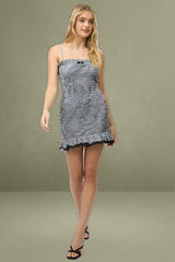 Black Check Bodycon Dress Shirred Gingham Mini