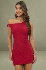 Red Bodycon Dress Textured Mini