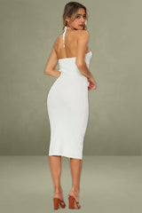 White Knit Dress Midi Halter Neck