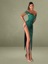 Zayda Green High Slit Corset Satin Gown