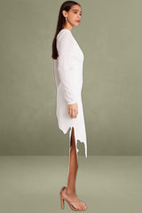 Long Sleeve White Textured Dress