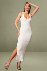 White Bodycon Dress Sleeveless Textured