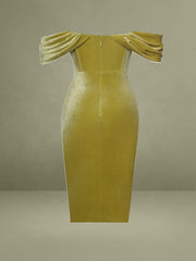 Omaria Gold Velvet Off Shoulder Corset Dress