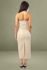Beige Bodycon Dress Midi
