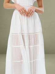 Square Neck Ruffle Trim High Waist Midi Dress