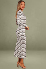 White Stripe Bodycon Dress Long Sleeve