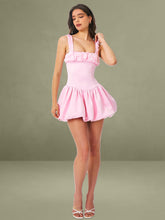 Aubrey Pink Satin Bubble Hem Mini Dress