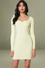 Yellow Knit Dress Long Sleeve Bodycon