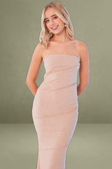 Beige Bodycon Dress Midi Strapless