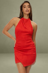 Red Bodycon Dress Textured Mini