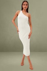 White Maxi Dress Sleeveless One Shoulder Bodycon