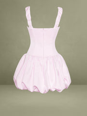 Aubrey Pink Satin Bubble Hem Mini Dress