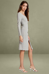 Grey Rib Button Front Dress