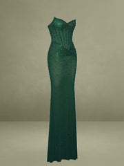 Fatima Green Crystal Sleeveless Corset Mermaid Maxi Dress