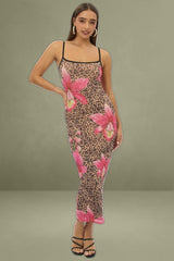 Multi Animal Print Maxi Mesh Bodycon Dress