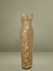 Edie Gold Beaded Sequin Midi Pencil Dress