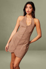 Brown Halter Neck Dress Mini