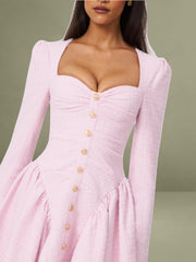 Tae Pink Tweed Long Sleeve Drop Waist Mini Dress