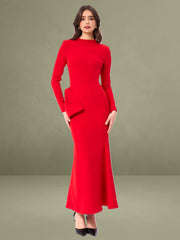 Radha Red Backless Longsleeve Maxi Dress with Bow