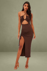 Brown Cut Out Bodycon Party Dress