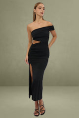 Black Bodycon Dress One Shoulder Maxi