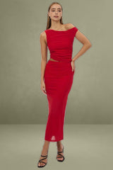 Red Bodycon Dress Maxi Mesh