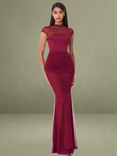 Fabienne Burgundy Mesh Cap Sleeve Mermaid Gown