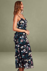Black Floral Bodycon Dress Singlet Sweetheart Frill