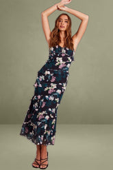 Black Floral Bodycon Dress Singlet Sweetheart Frill