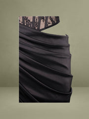Callie Black Lace Satin Corset High Slit Gown