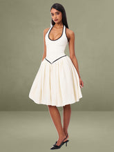 Natalie U Neck Halter Drop Waist Tweed Midi Dress