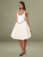 Natalie U Neck Halter Drop Waist Tweed Midi Dress