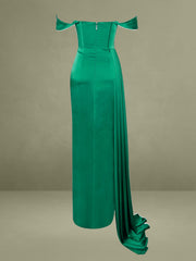 Zayda Green High Slit Corset Satin Gown