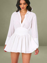 Jamila White Shirt Mini Dress with Embroidered Waist Detail