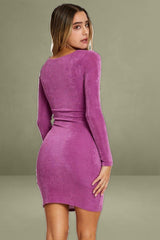 Purple Slinky Jersey Twist Front Dress