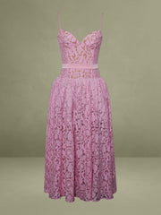 Lorena Pink Lace Drop Waist Midi Sundress
