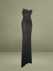 Fatima Black Crystal Sleeveless Corset Mermaid Maxi Dress