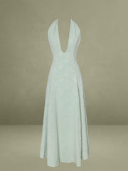 Magda Mint Green Deep V Neck Halter A-line Midi Dress