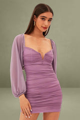Purple Long Sleeve Bodycon Mini Dress