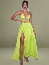 Quinby Lemon Chiffon Pleated Lace Up Maxi Dress