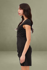 Black Bodycon Dress Short Sleeve Mini V Neck